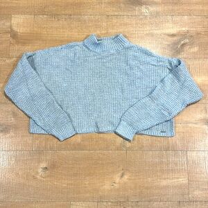 Hollister Grey Knit Crop Cropped Long Sleeve Sweater Women's M Mock Turtleneck